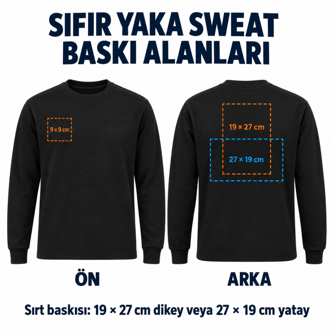 Baskılı Sıfır Yaka Sweat Siyah