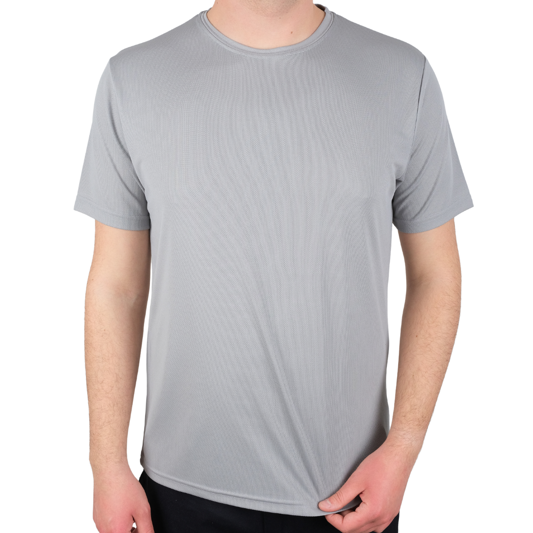 Baskılı Sıfır Yaka T-shirt Gri - Dry Touch