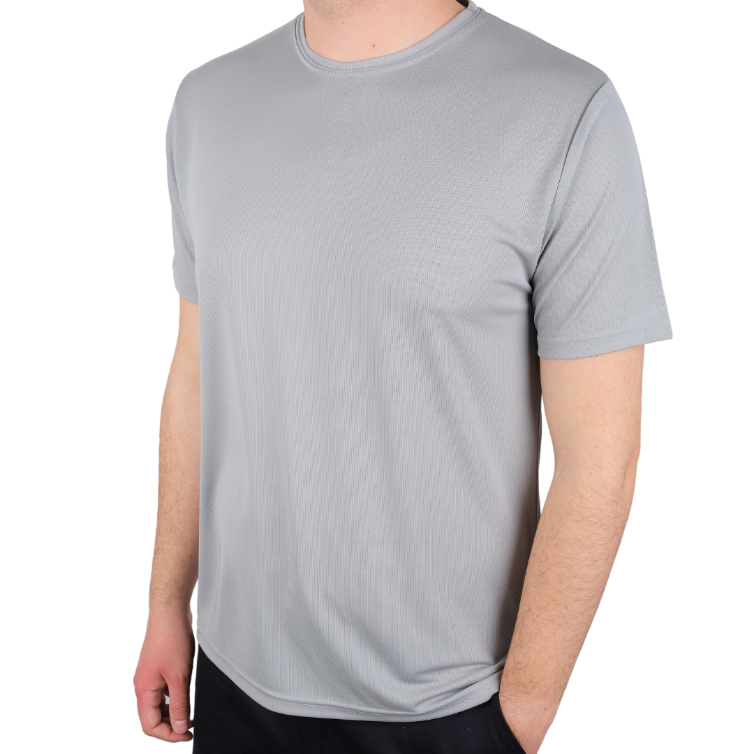 Baskılı Sıfır Yaka T-shirt Gri - Dry Touch