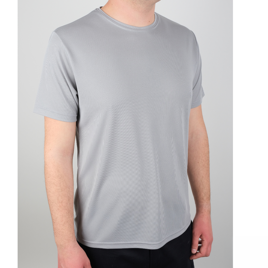 Baskılı Sıfır Yaka T-shirt Gri - Dry Touch