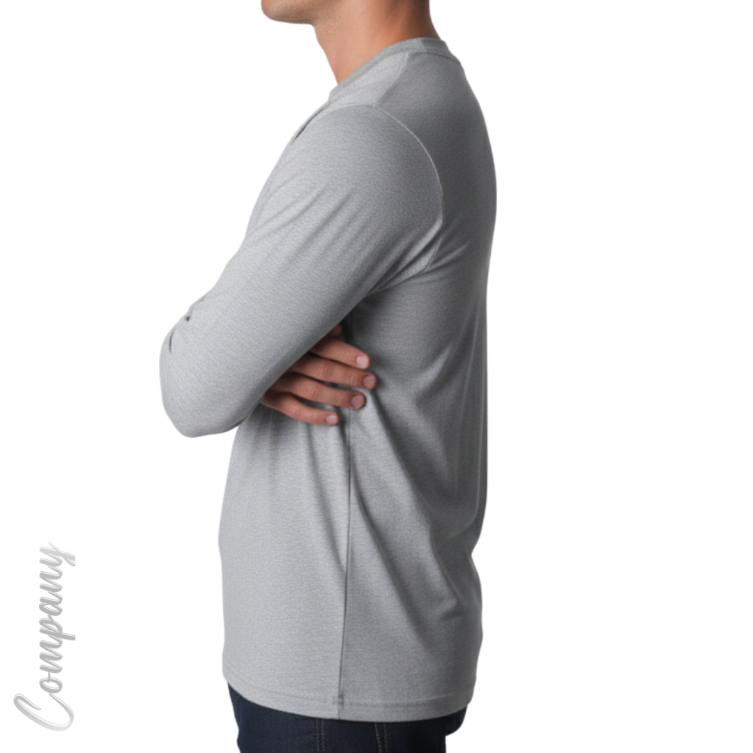 Baskılı Sıfır Yaka Uzun Kol T-shirt Gri - Company