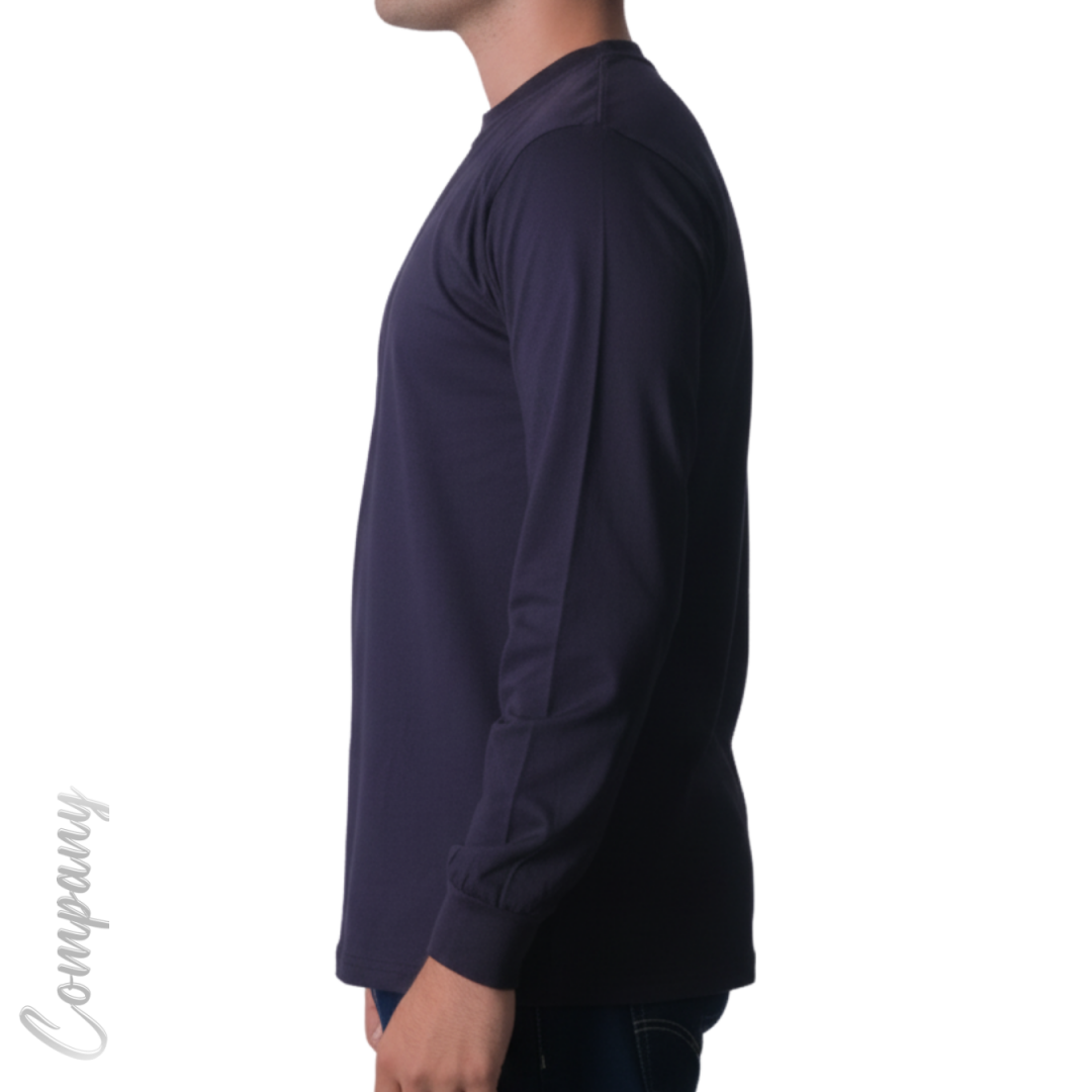 Baskılı Sıfır Yaka Uzun Kol T-shirt Lacivert - Company