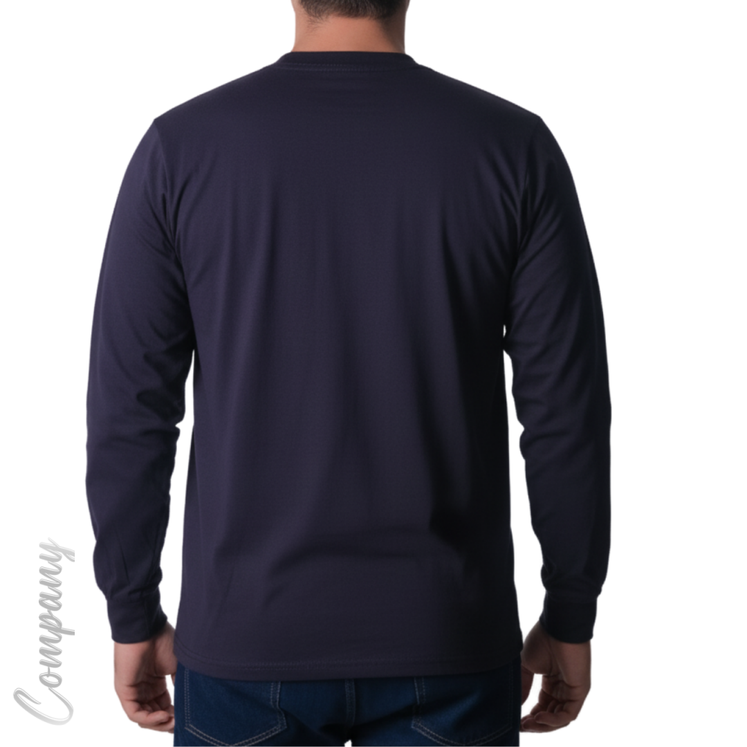 Baskılı Sıfır Yaka Uzun Kol T-shirt Lacivert - Company