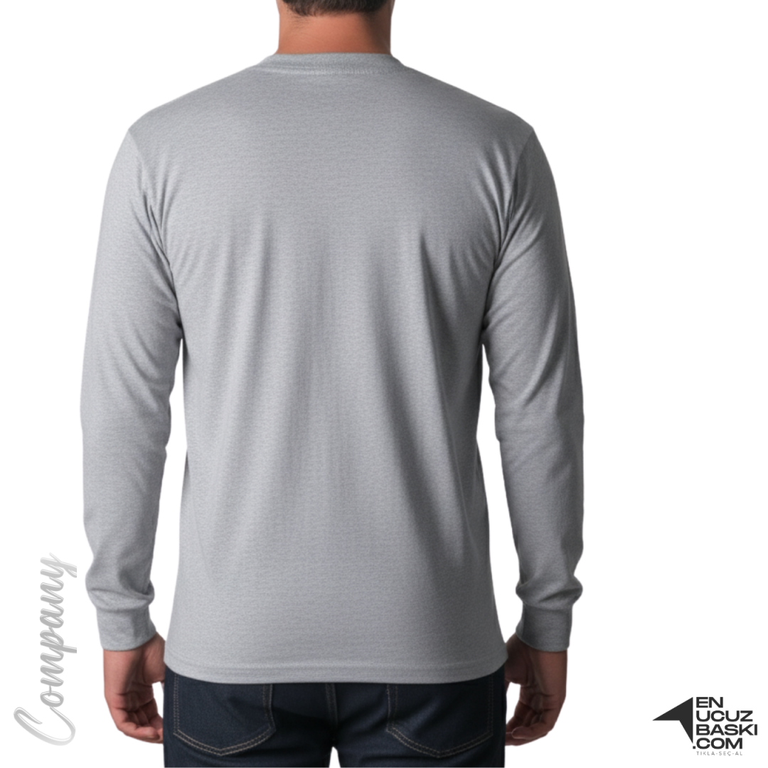 Baskılı Sıfır Yaka Uzun Kol T-shirt Gri - Company Baskılı Sıfır Yaka Uzun Kol T-shirt Gri - Company