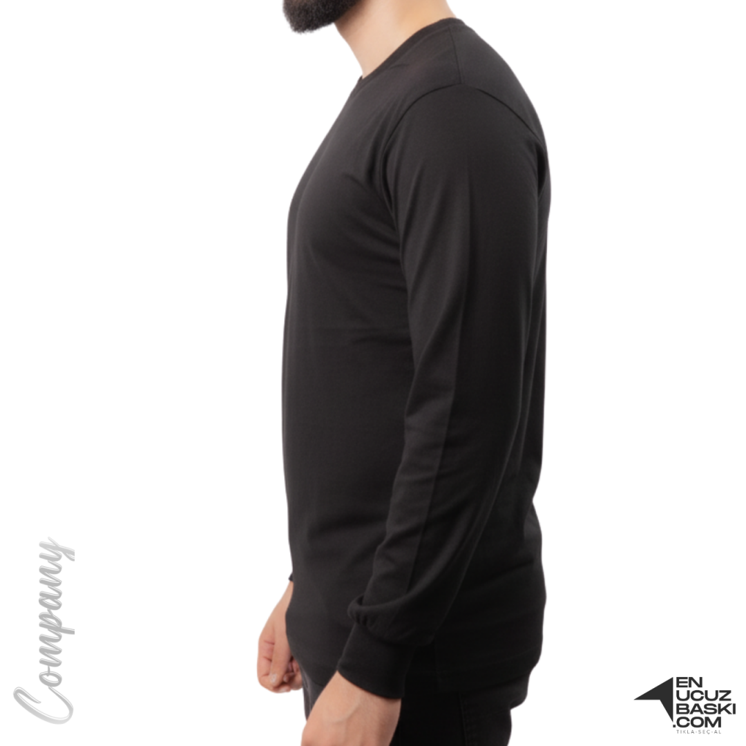 Baskılı Sıfır Yaka Uzun Kol T-shirt Siyah - Company Baskılı Sıfır Yaka Uzun Kol T-shirt Siyah - Company