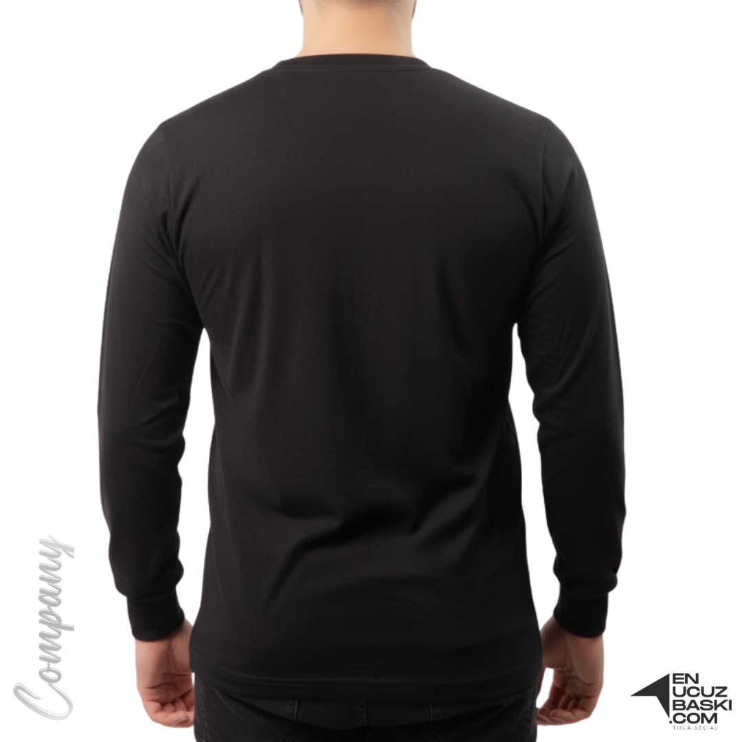 Baskılı Sıfır Yaka Uzun Kol T-shirt Siyah - Company Baskılı Sıfır Yaka Uzun Kol T-shirt Siyah - Company