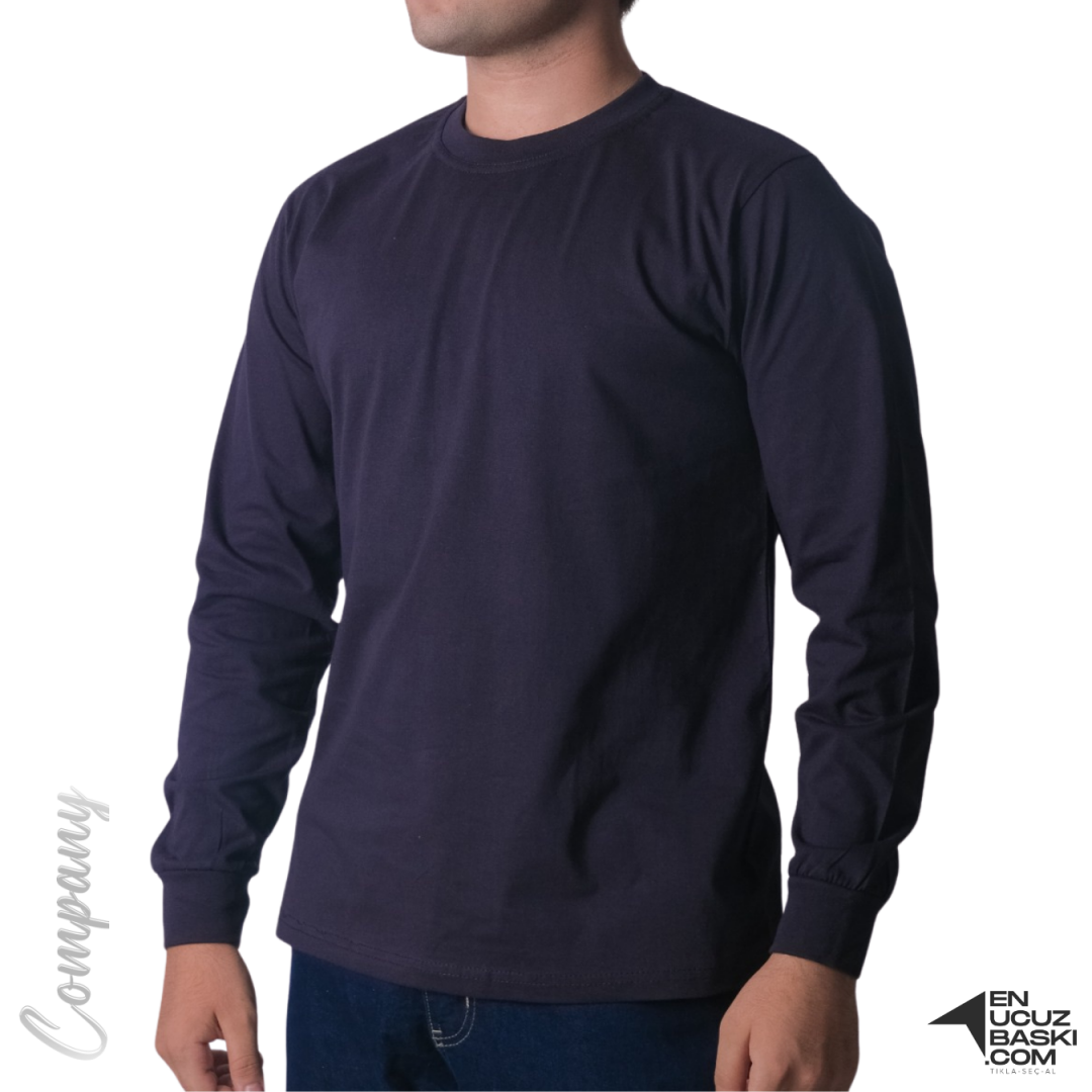 Baskılı Sıfır Yaka Uzun Kol T-shirt Lacivert - Company Baskılı Sıfır Yaka Uzun Kol T-shirt Lacivert - Company