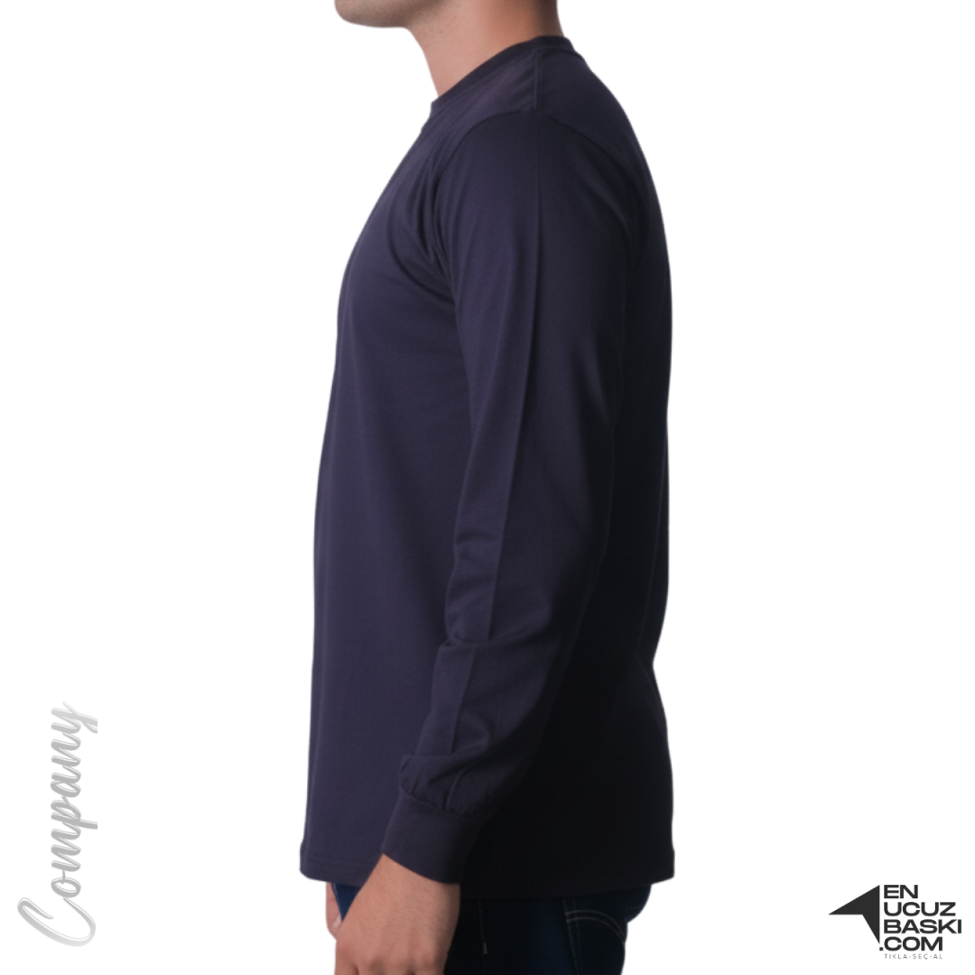 Baskılı Sıfır Yaka Uzun Kol T-shirt Lacivert - Company Baskılı Sıfır Yaka Uzun Kol T-shirt Lacivert - Company