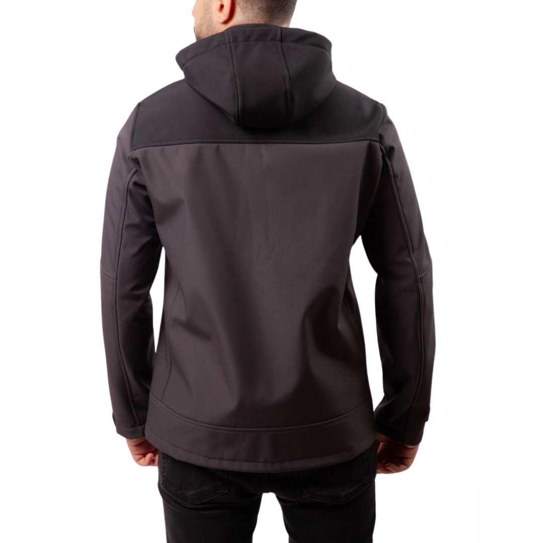 Baskılı Softshell Mont Kapşonlu / Siyah Gri -  İş Kıyafeti