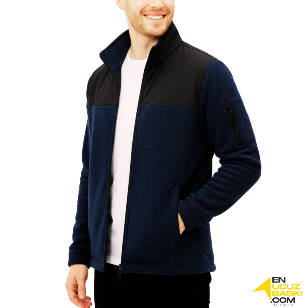 Baskılı Softshelli Polar Mont 3 Cepli / Lacivert İş Kıyafeti