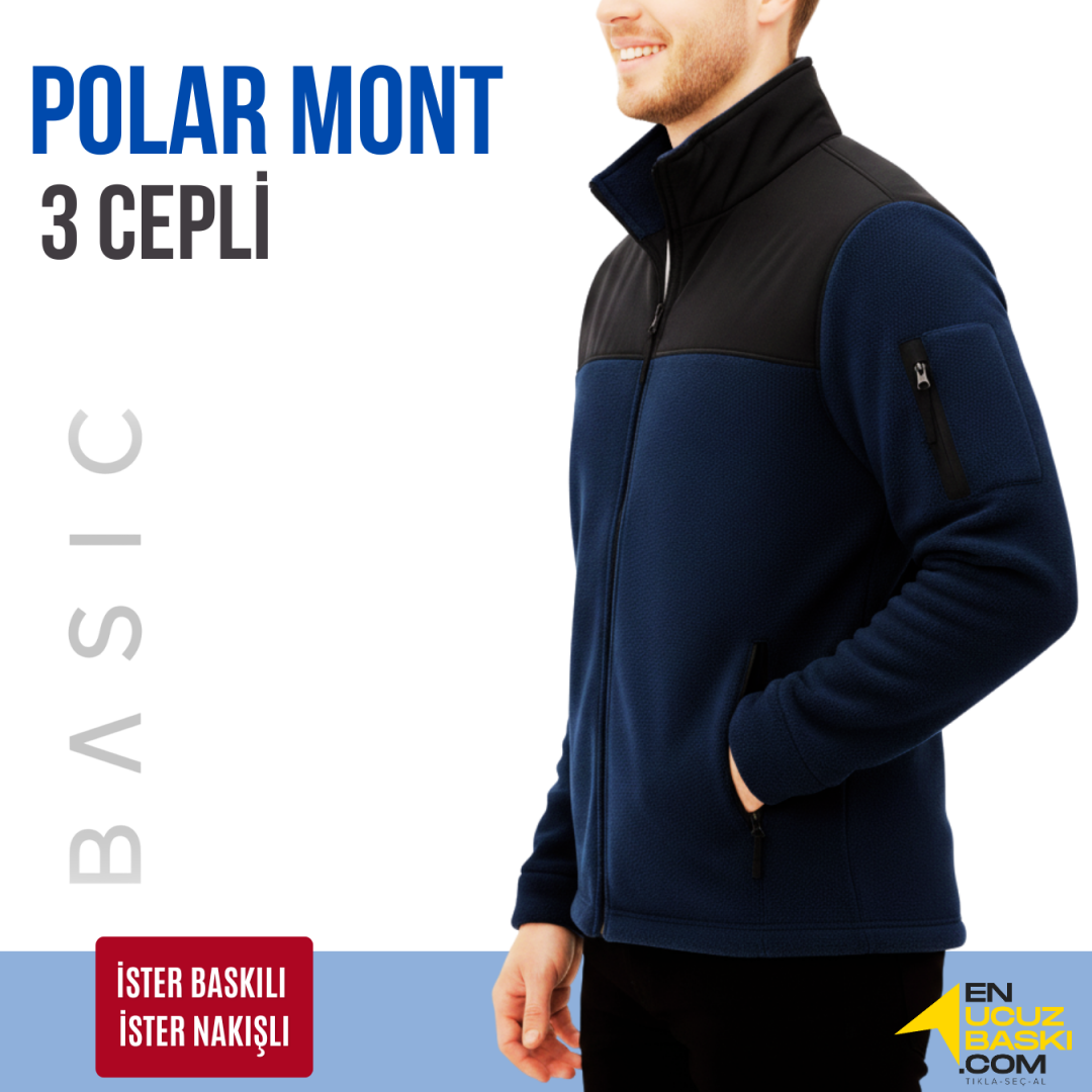 Baskılı Softshelli Polar Mont 3 Cepli / Lacivert İş Kıyafeti