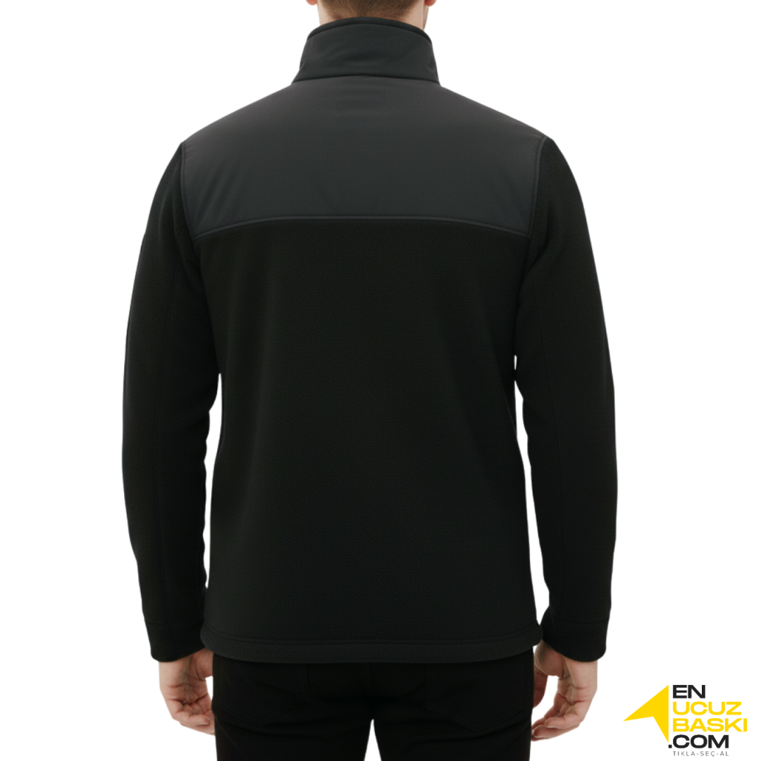 Baskılı Softshelli Polar Mont 3 Cepli / Siyah İş Kıyafeti