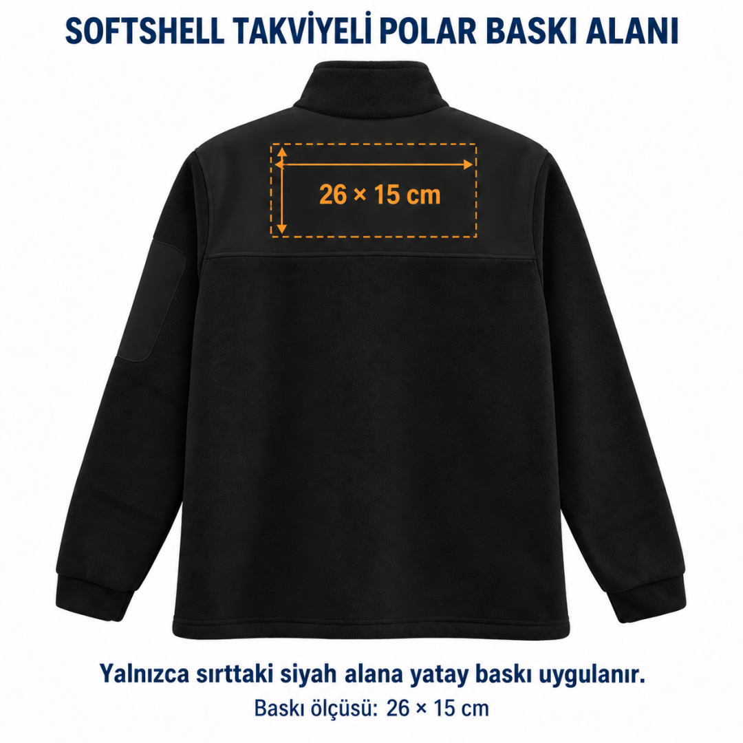 Baskılı Softshelli Polar Mont 3 Cepli / Siyah İş Kıyafeti