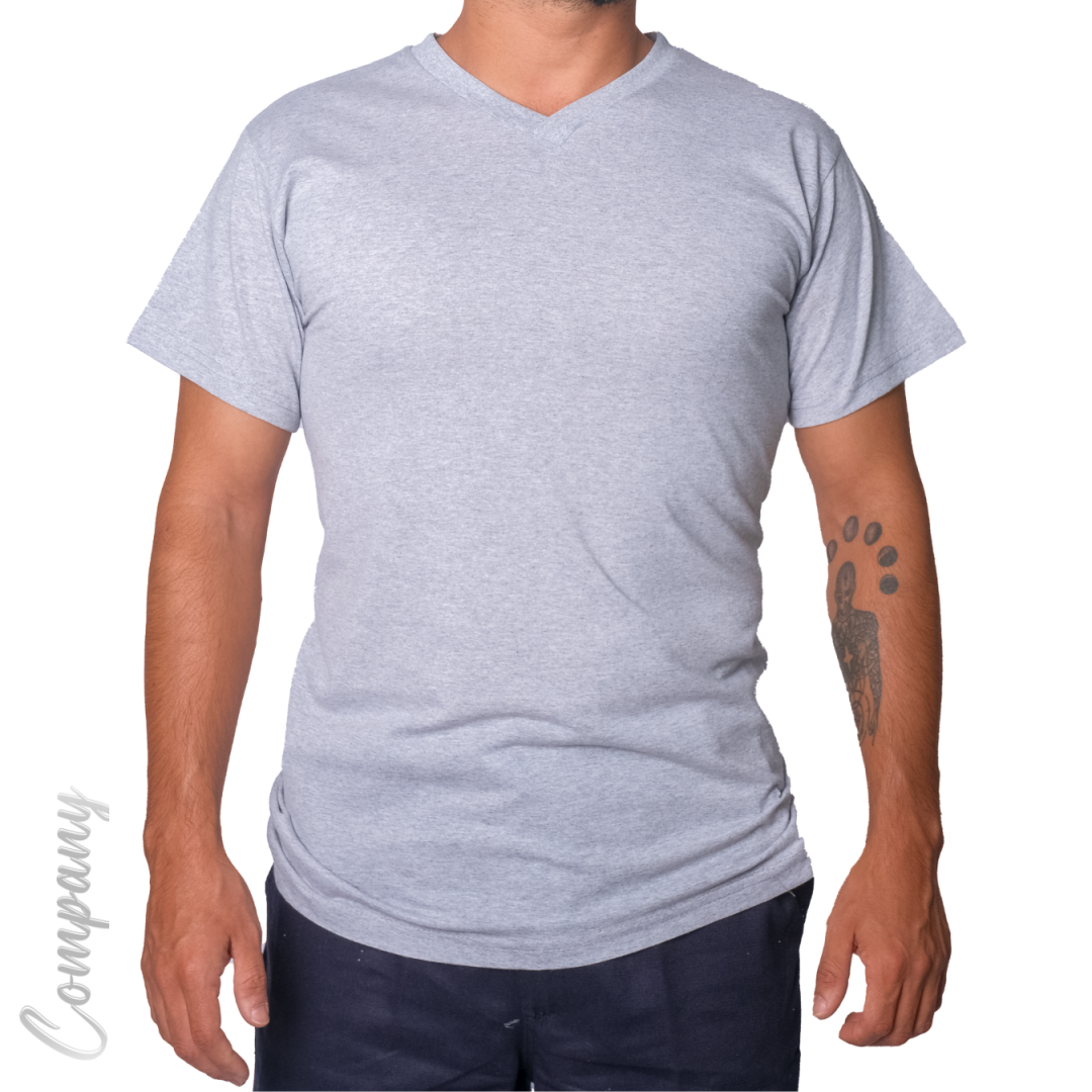 Baskılı V Yaka T-shirt Gri - Company Baskılı V Yaka T-shirt Gri - Company