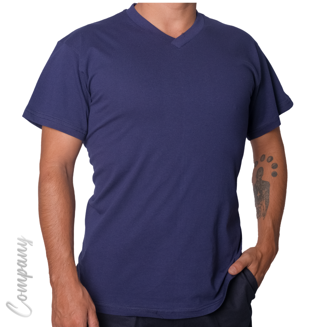 Baskılı V Yaka T-shirt Lacivert - Company
