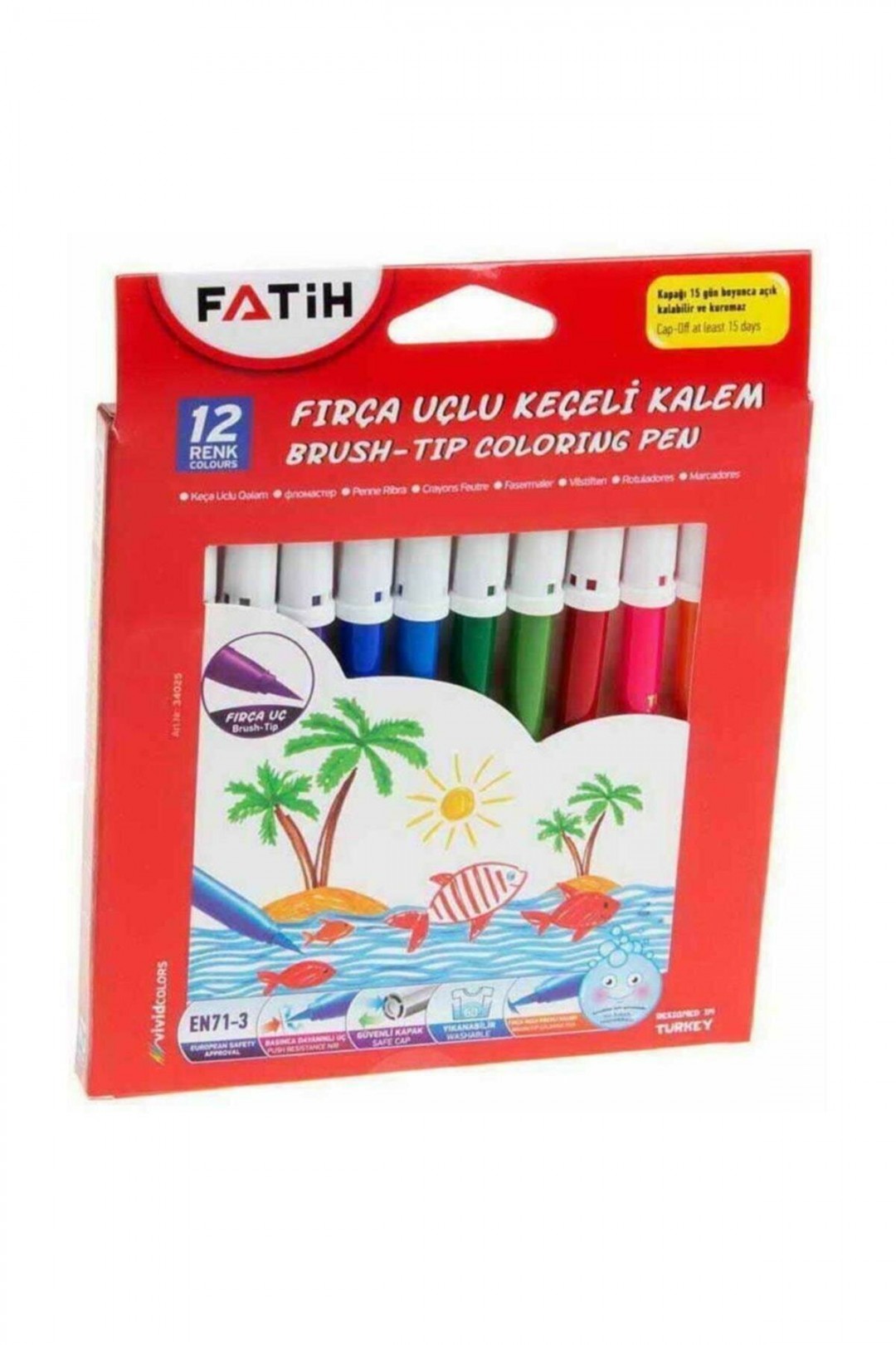 Keçeli Boya Kalemi Fırça Uçlu 12 Renk - Yıkanabilir