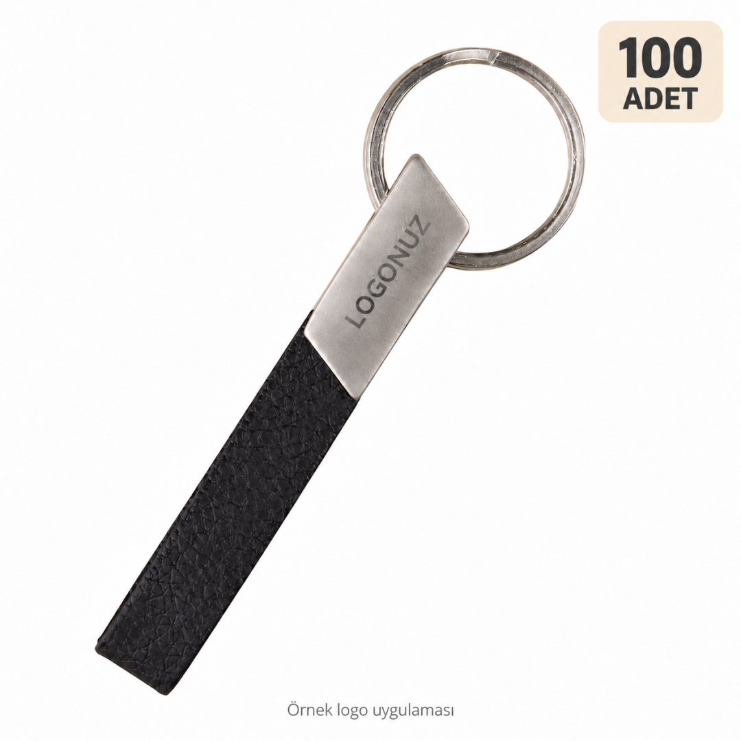 Logo Baskılı Singan Siyah Metal Deri Anahtarlık - 100 Adet Logo Baskılı Singan Siyah Metal Deri Anahtarlık - 100 Adet