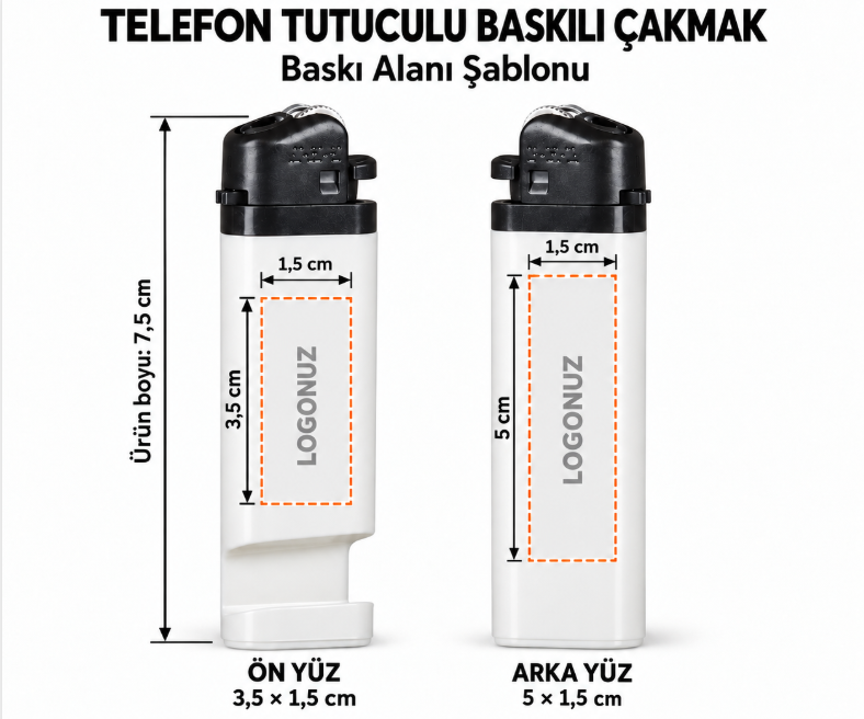 Logo Baskılı Telefon Tutuculu Beyaz Çakmak - 300 Adet