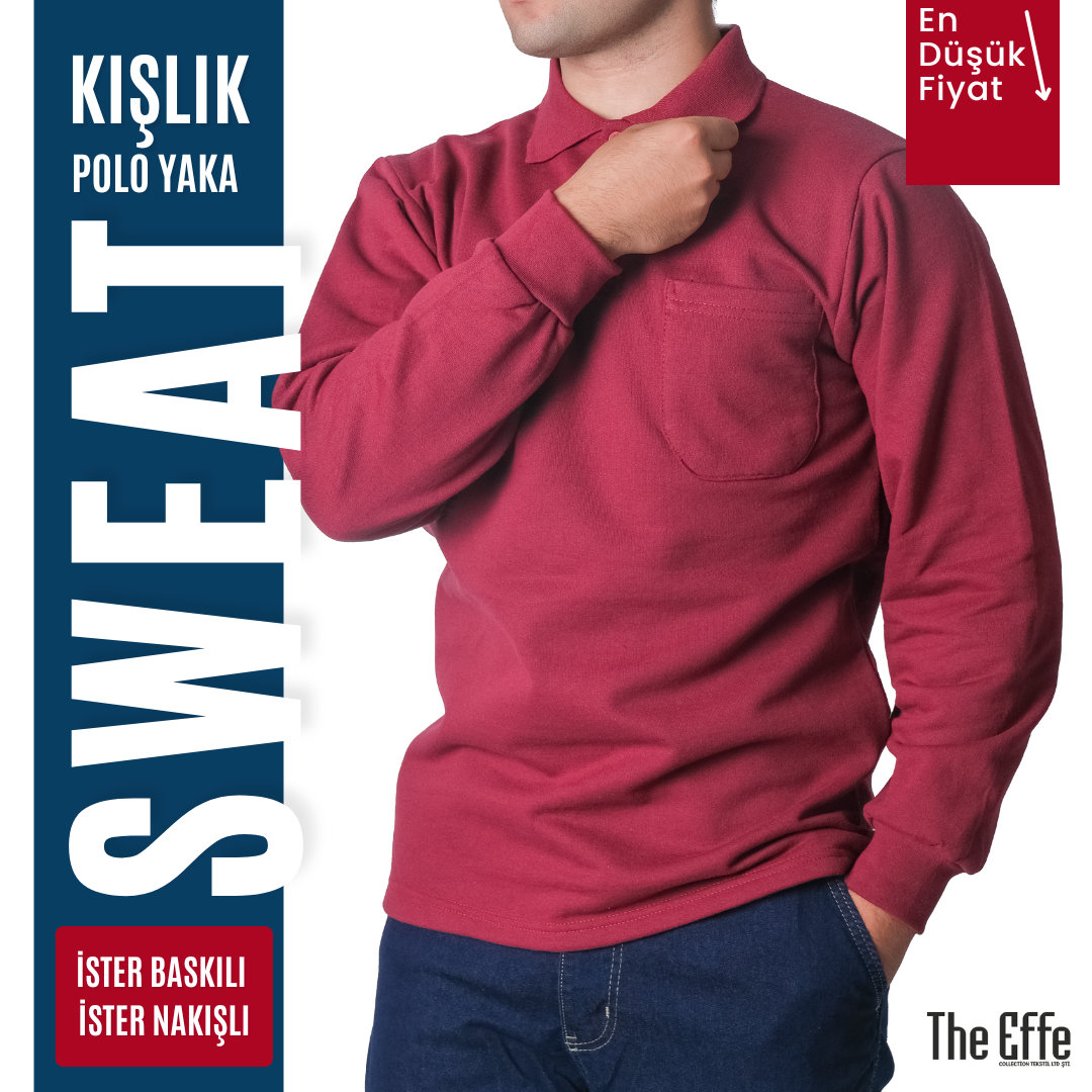 Baskılı Polo Yaka Sweat Bordo