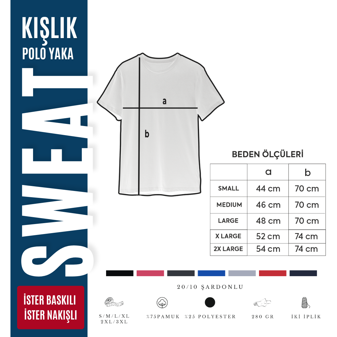 Baskılı Polo Yaka Sweat Lacivert