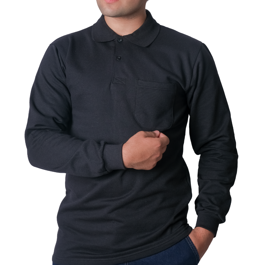 Baskılı Polo Yaka Sweat Siyah