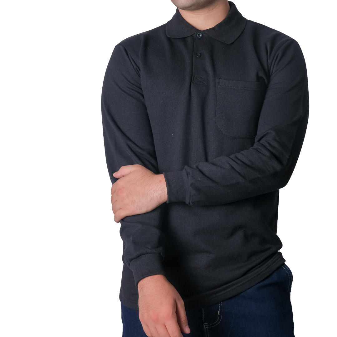 Baskılı Polo Yaka Sweat Siyah