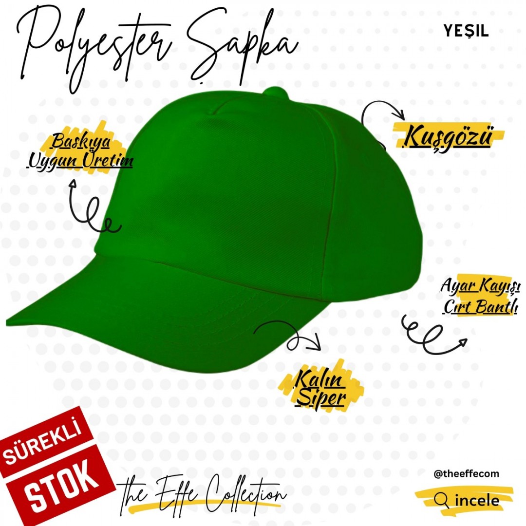 Baskılı Polyester Şapka Yeşil