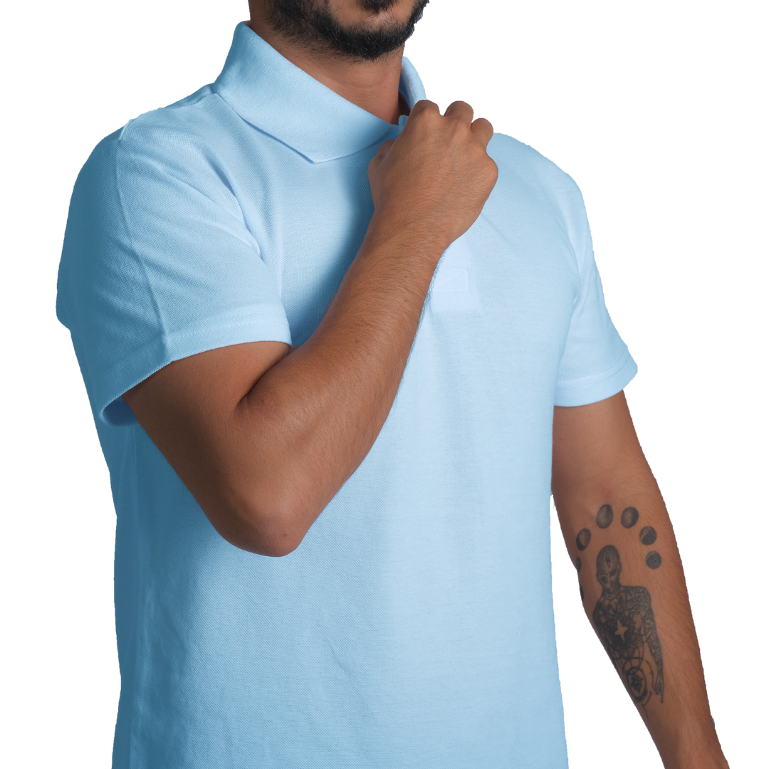 Baskılı Polo Yaka Tişört Basic Bebe Mavisi Baskılı Polo Yaka Tişört Basic Bebe Mavisi