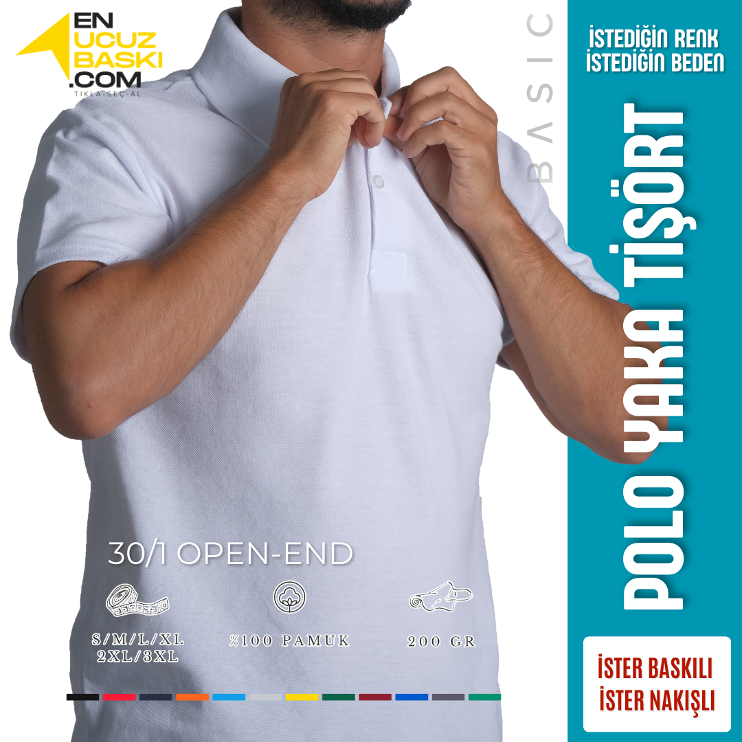 Baskılı Polo Yaka Tişört Basic Beyaz Baskılı Polo Yaka Tişört Basic Beyaz