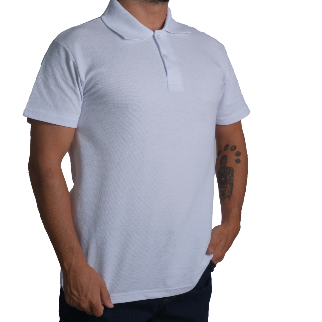 Baskılı Polo Yaka Tişört Basic Beyaz