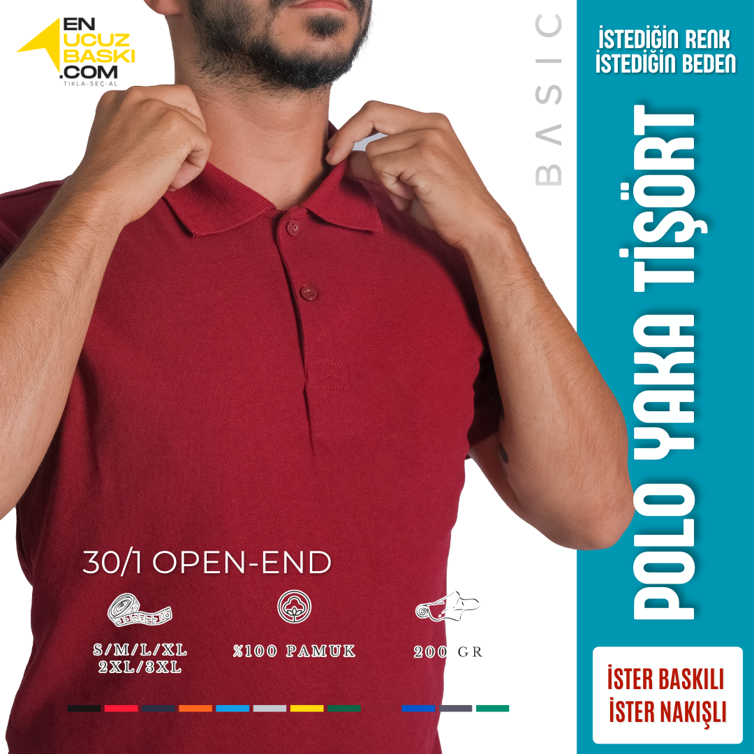 Baskılı Polo Yaka Tişört Basic Bordo Baskılı Polo Yaka Tişört Basic Bordo