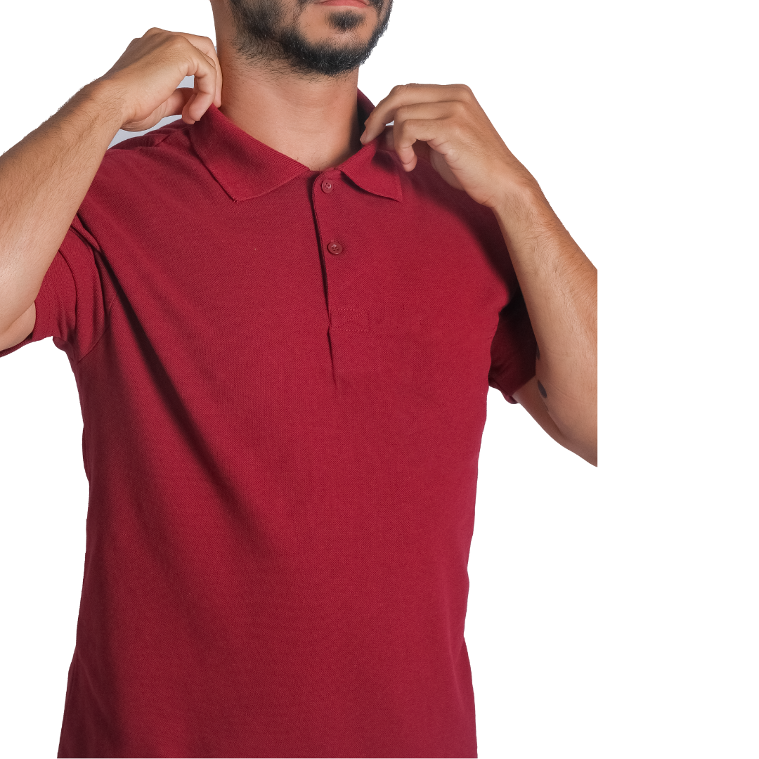 Baskılı Polo Yaka Tişört Basic Bordo