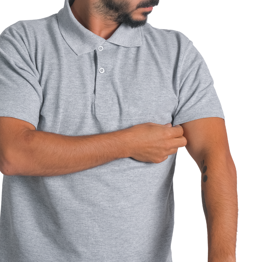 Baskılı Polo Yaka Tişört Basic Gri Baskılı Polo Yaka Tişört Basic Gri