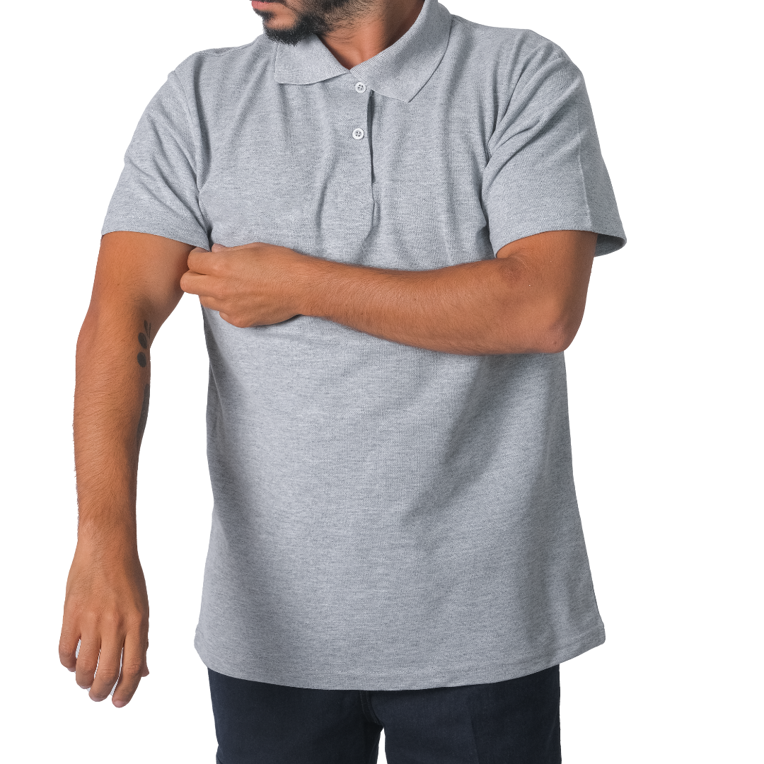 Baskılı Polo Yaka Tişört Basic Gri
