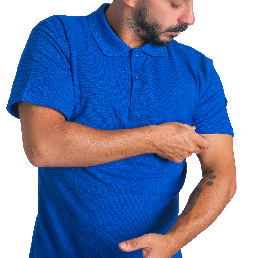 Baskılı Polo Yaka Tişört Basic Saks Mavi Baskılı Polo Yaka Tişört Basic Saks Mavi