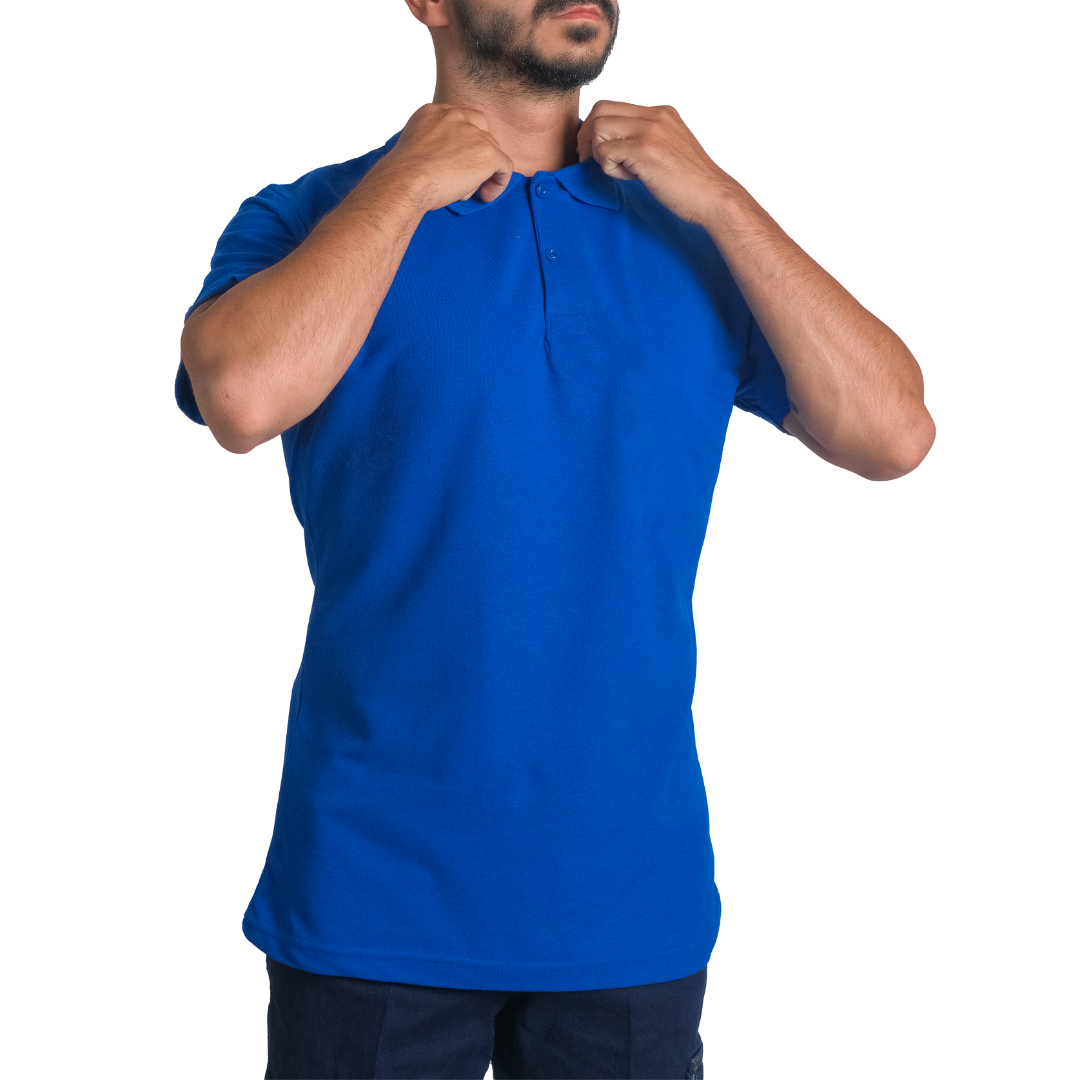 Baskılı Polo Yaka Tişört Basic Saks Mavi Baskılı Polo Yaka Tişört Basic Saks Mavi