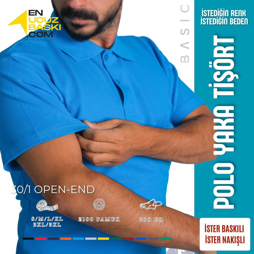 Baskılı Polo Yaka Tişört Basic Turkuaz Baskılı Polo Yaka Tişört Basic Turkuaz