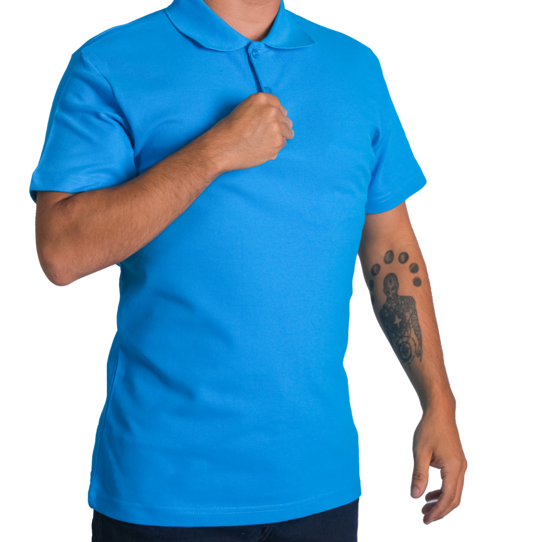 Baskılı Polo Yaka Tişört Basic Turkuaz