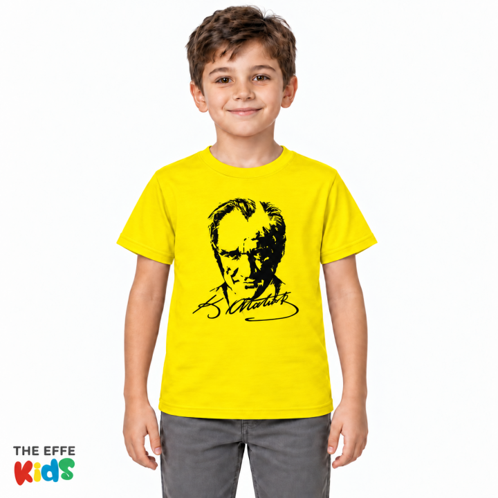 Atatürk Baskılı Çocuk Tişörtü Sarı