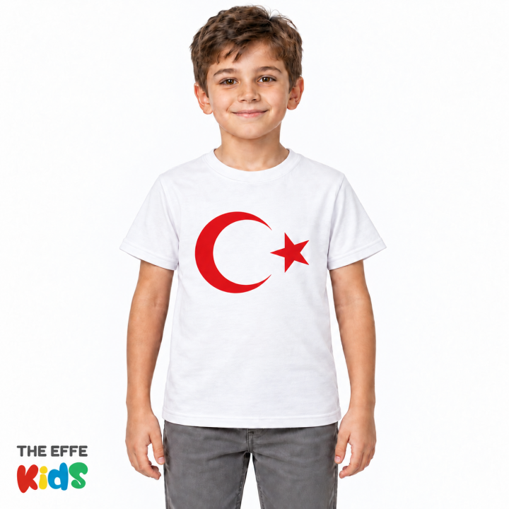 Ay Yıldız Baskılı Çocuk Tişörtü Beyaz