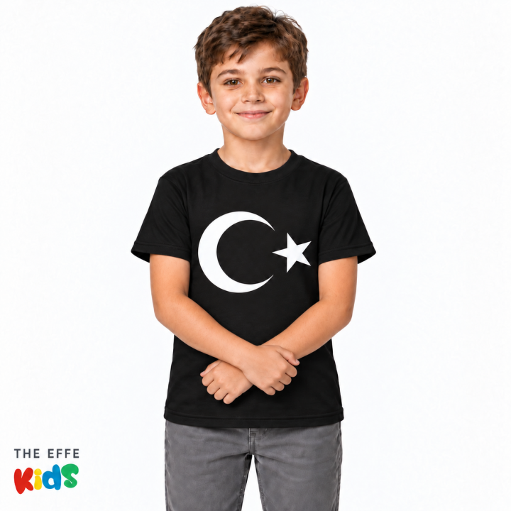 Ay Yıldız Baskılı Çocuk Tişörtü Siyah