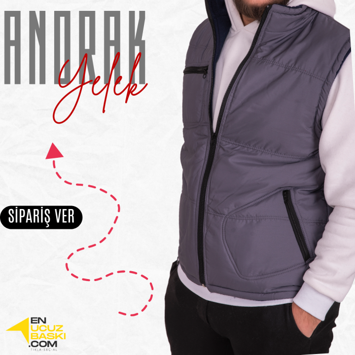 Basic  Anorak Yelek 3 Cepli Gri