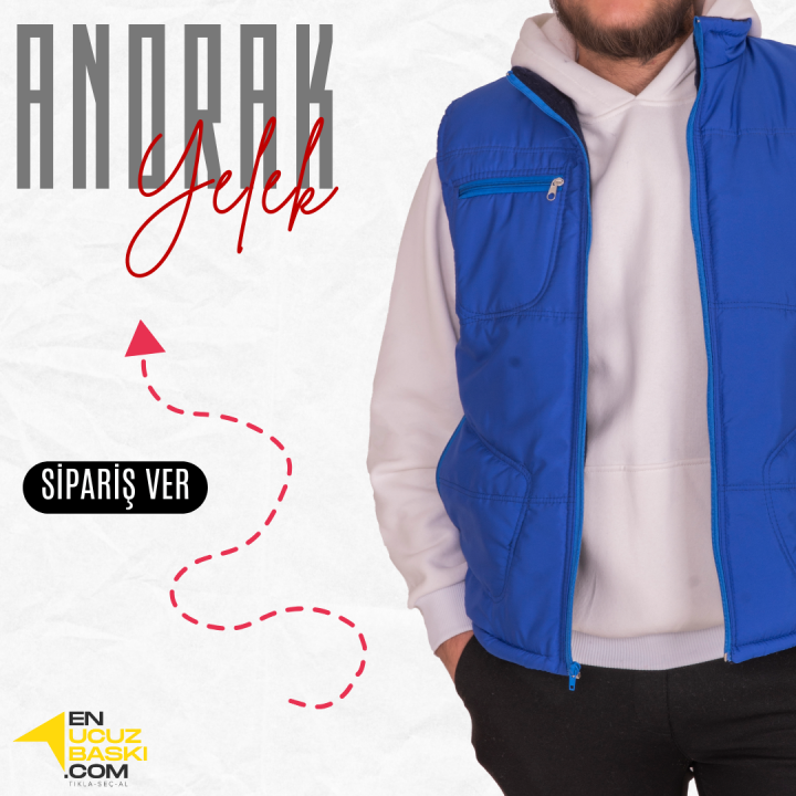 Basic  Anorak Yelek 3 Cepli Saks Mavi