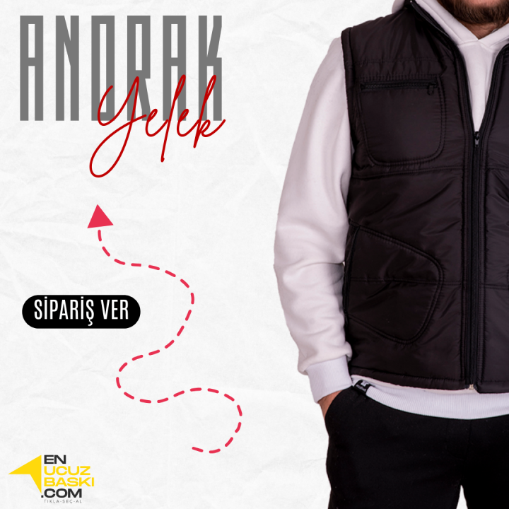 Basic  Anorak Yelek 3 Cepli Siyah