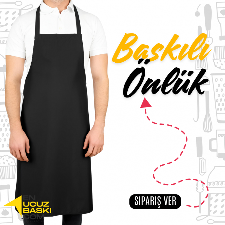 Baskılı Mutfak Aşçı Önlük Siyah - İş Kıyafeti