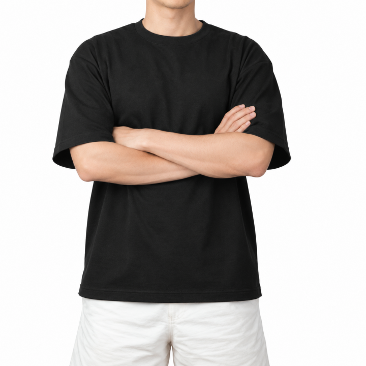 Baskılı Over Size T-shirt Siyah - Premium