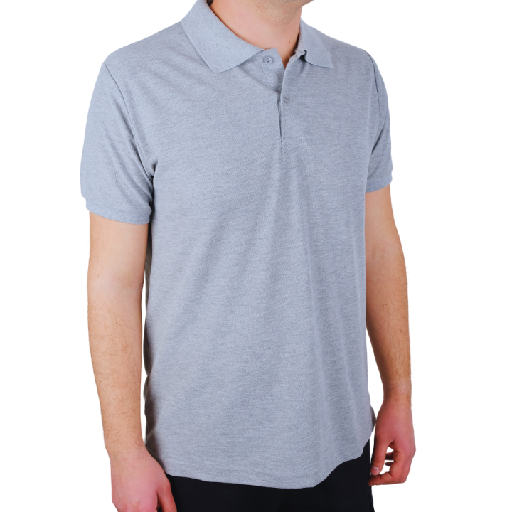 Baskılı Polo Yaka Premium Tişört Gri - TOPTAN (10 Adet)