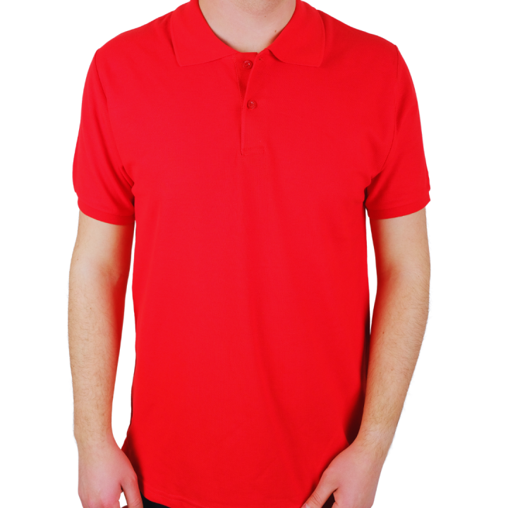 Baskılı Polo Yaka Premium Tişört Kırmızı - TOPTAN (10 Adet)