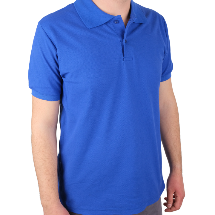 Baskılı Polo Yaka Premium Tişört Saks Mavi - TOPTAN (10 Adet)