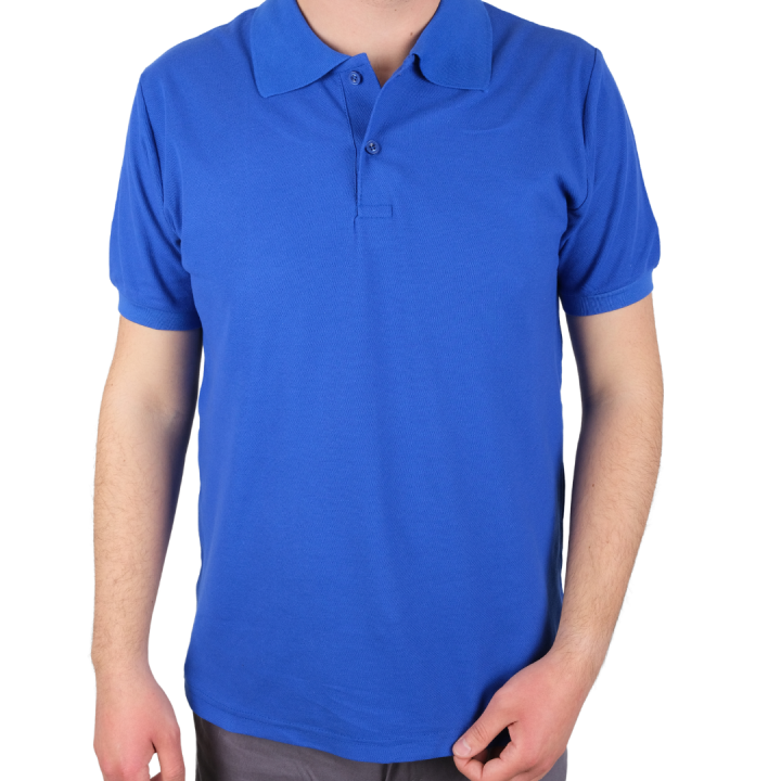 Baskılı Polo Yaka Premium Tişört Saks Mavi - TOPTAN (10 Adet)